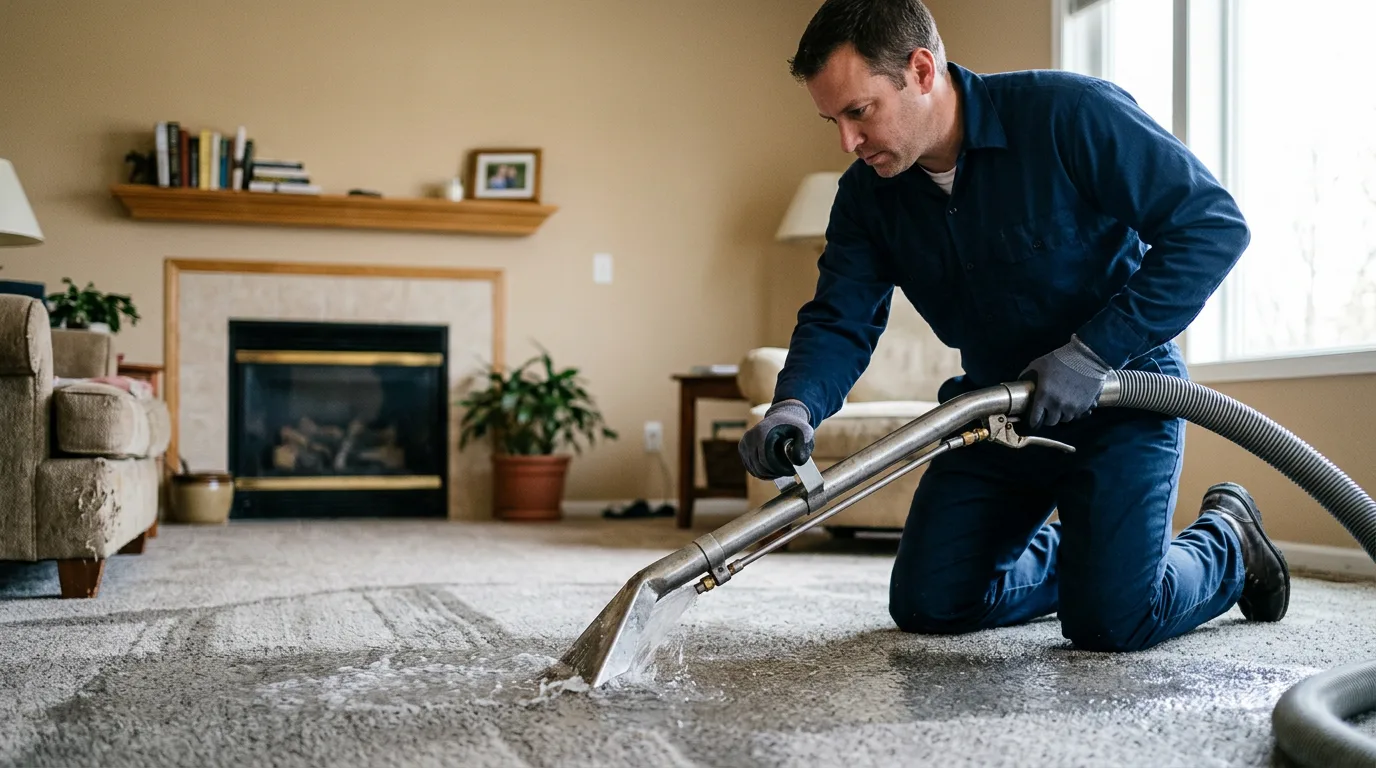 Water damage restoration technician working near Irving, IL